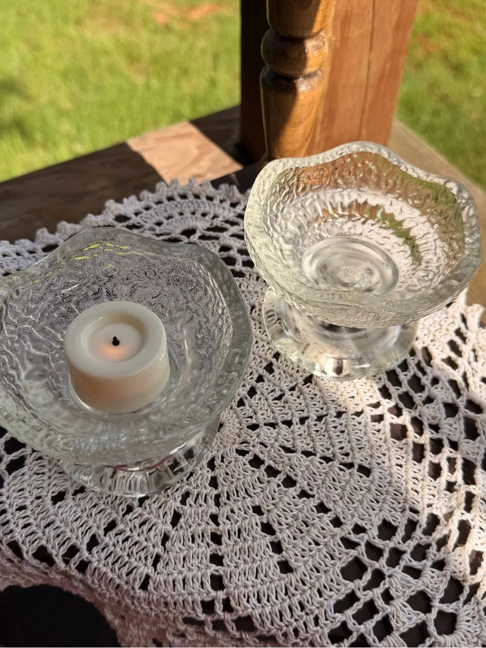 Pebble Glass Tea Light Candle Holders - Set of 2